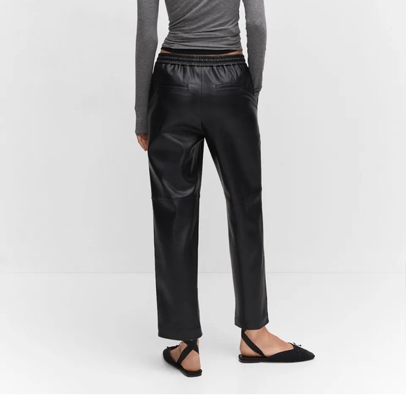NWOT Mango Leather-effect elastic waist trousers - Picture 2 of 7